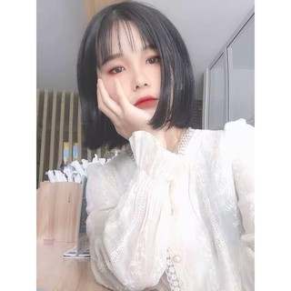 [Order] Áo sơ cổ V đính ren tay dài bo (ảnh thật)