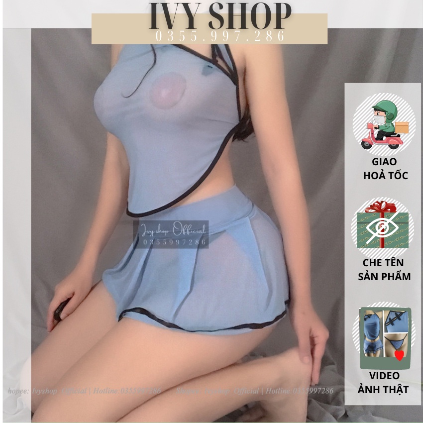 Bộ Đồ Ngủ Nữ Sexy Gồm Áo Yếm Kèm Chân Váy Mã Y408CV Yếm Thủ Thôn Nữ Gợi Cảm Khuy Lệch
