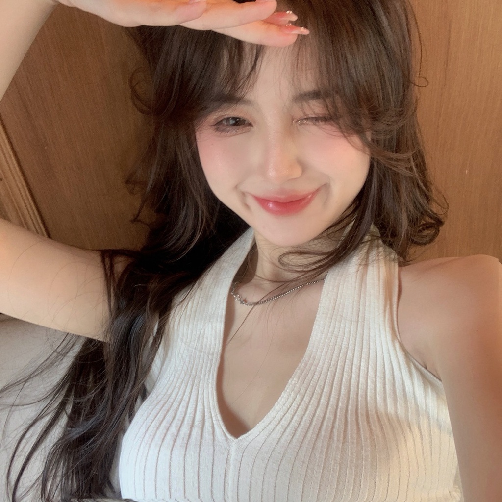 Áo croptop QKOOLE không tay cổ chữ V đơn giản phong cách Hàn Quốc thời trang cho nữ