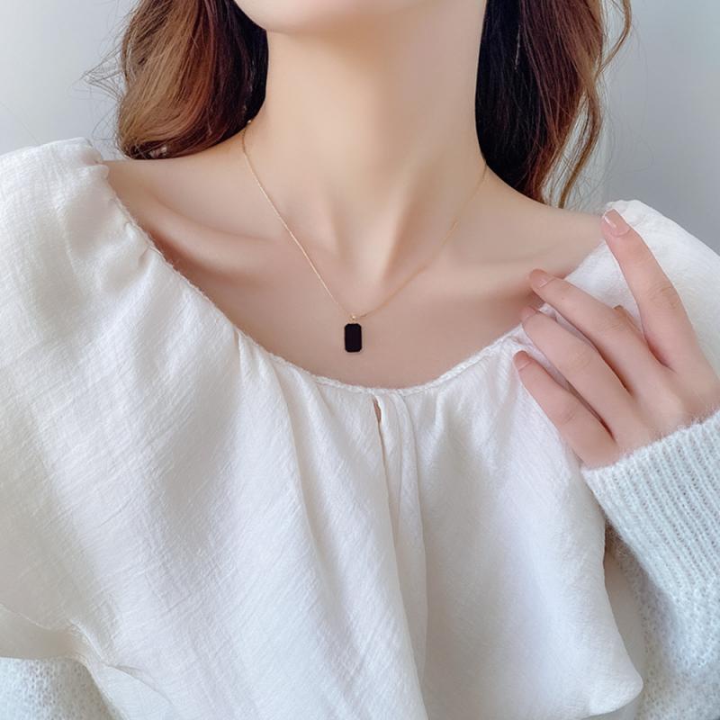 XiaoboACC Vòng cổ Thép Titan Mạ Vàng Mặt Vuông - 38CM+6CM