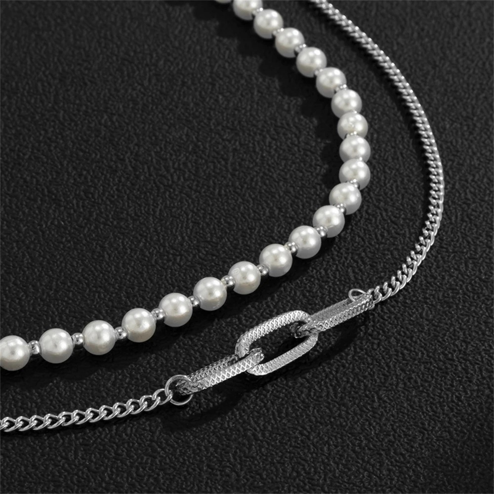 Vòng Cổ Choker Hai Lớp Đính Ngọc Trai Nhân Tạo Phong Cách Hip Hop Hàn Quốc Cá Tính