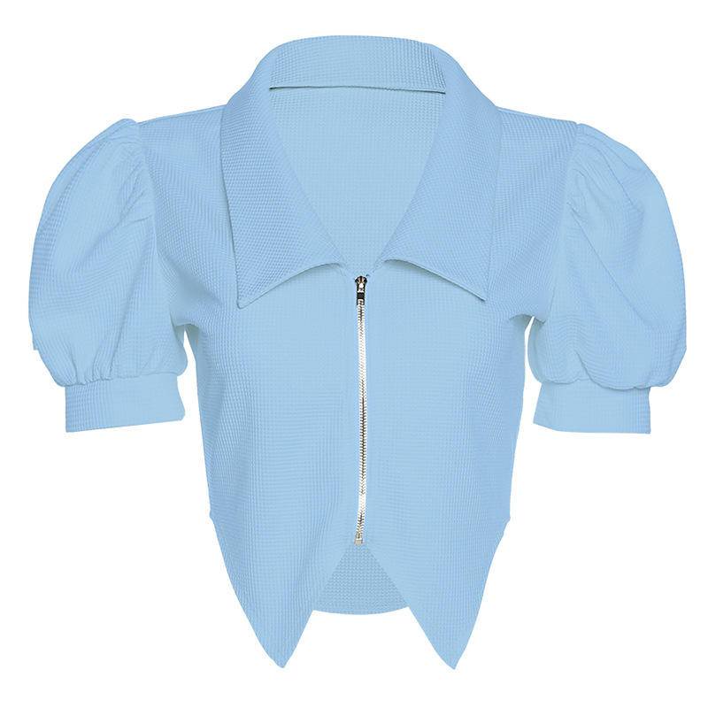 Áo Thun Tay Ngắn Dáng Ôm Màu Sắc Trơn Phối Khóa Kéo Thời Trang Mùa Xuân Cho Nữ