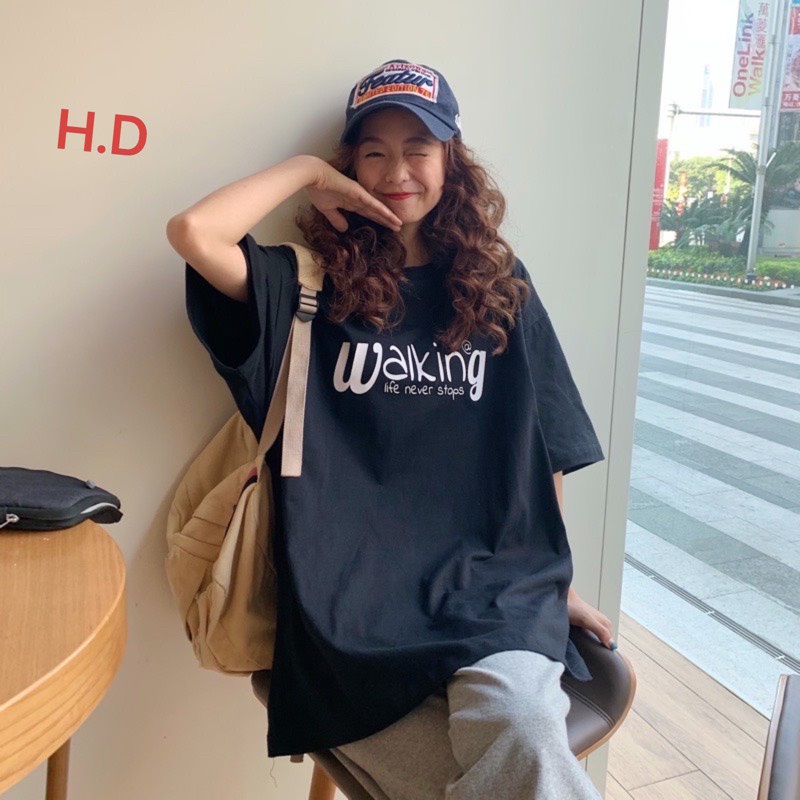 Áo tay lỡ walking unisex 🌸 Áo phông cộc tay dáng suông , oversize in hình nổi bật, họa tiết cá tính HOT 🌸