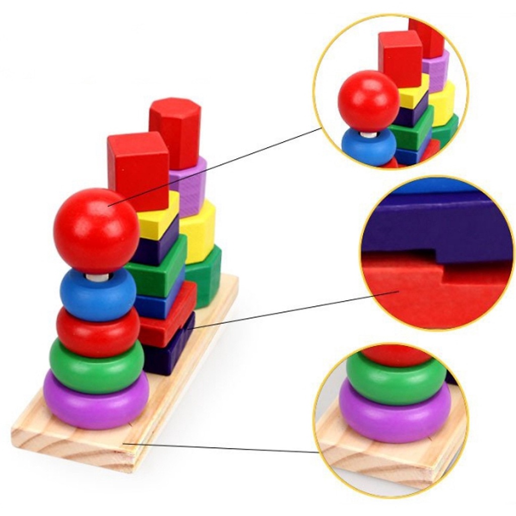 Đồ chơi thả khối cột gỗ ( 3 cột ) thông minh luyện phản xạ và tư duy, đồ chơi giáo dục Montessori