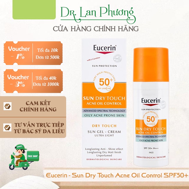 Kem chống nắng 🌞 EUCERIN cho da nhờn mụn Sun Dry Touch Acne Oil Control SPF50+ 50ml