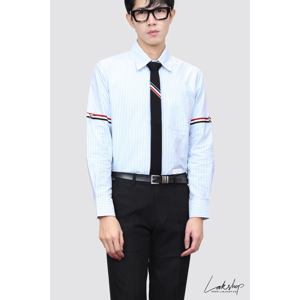 Áo sơmi T.B  Blue University Stripe Grosgrain Armband Oxford Shirt