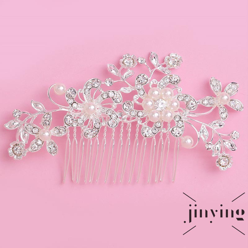 GETNOIVAS Lược cài tóc đính ngọc trai và đá nhân tạo hình bông hoa trang trí tóc cho cô dâu