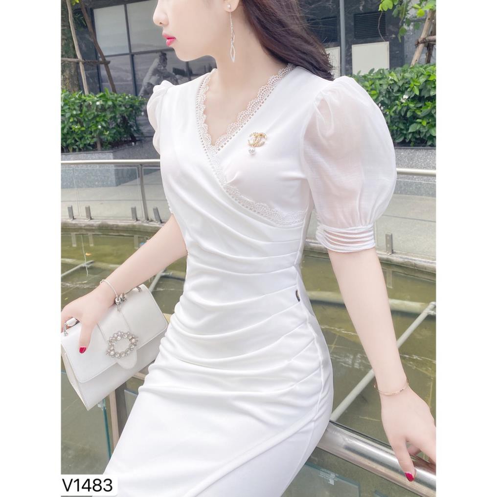 [Váy Đi Tiệc Cao Cấp] - Váy trắng tay bồng phối ren - Váy thiết kế | BigBuy360 - bigbuy360.vn