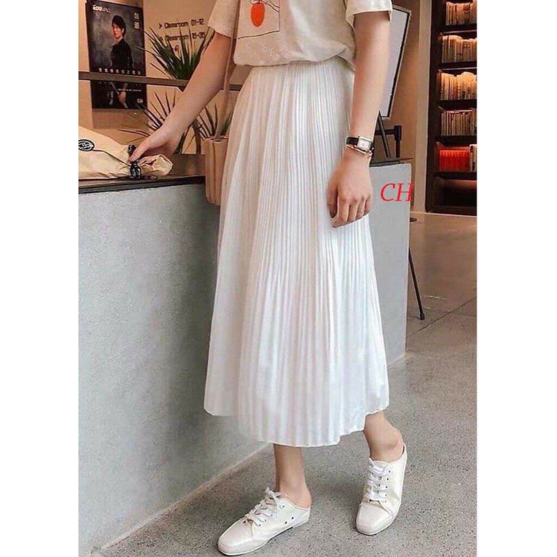 (Quà tặng kèm) Chân váy xếp ly trắng dài midi (Loại 1) ;Váy tiểu thư; công chúa ; tennis; Vintage phong cách Hàn Quốc -