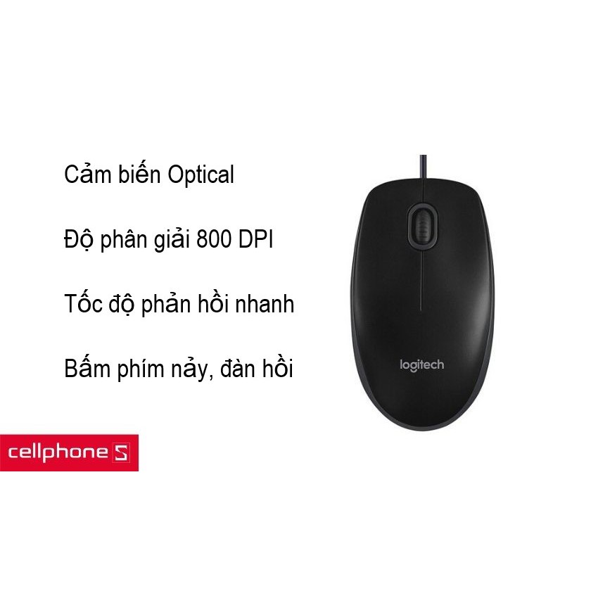 Chuột có dây Logitech B100 , chuột máy tính có dây, chuột laptop hàng Chính Hãng Digiworld - Bảo Hành 1 Năm