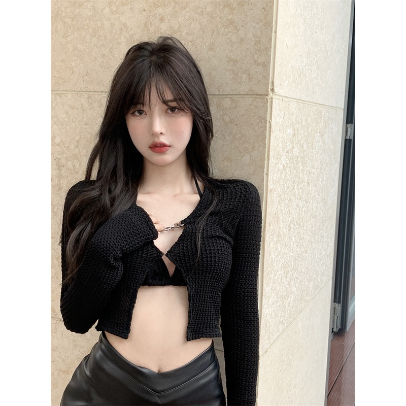 Set Áo Cardigan Ngắn Tay Dài + Chân Váy Xẻ Tà Thời Trang Cho Nữ