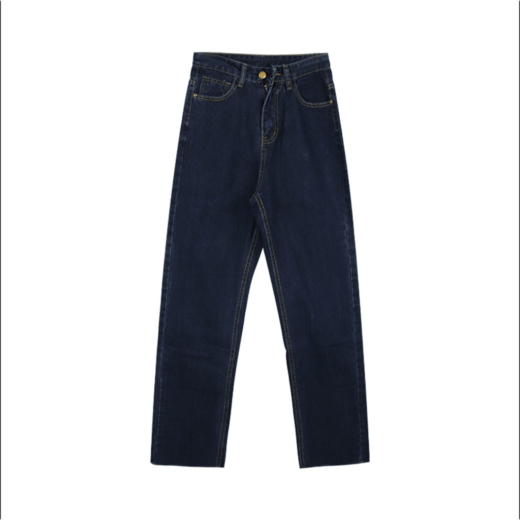 1600 | Quần Bò Jeans Suông Baggy Dáng Đứng Gập Rách Gấu Màu Đen Xám Xanh Thiết Kế Đơn Giản