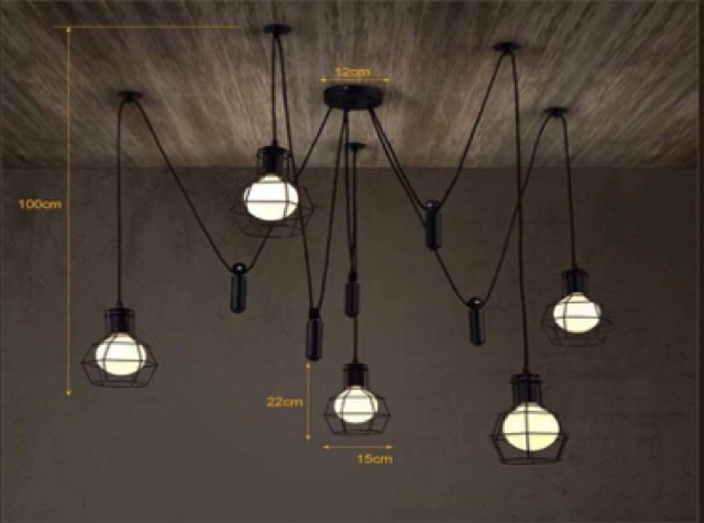 Đèn thả trần hình mạng nhện với 5 bóng tròn