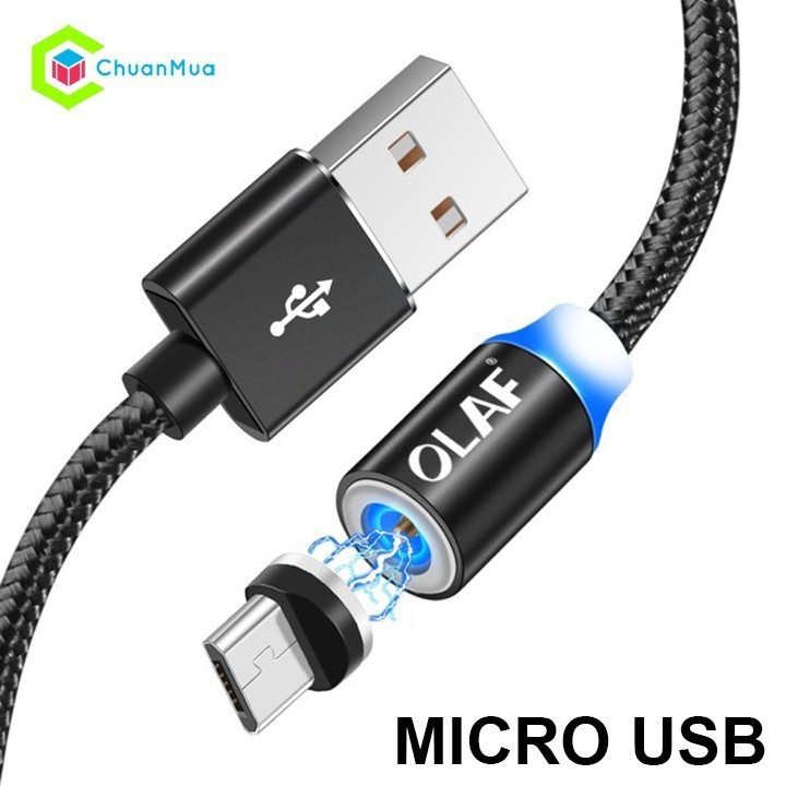 [COMBO 1 DÂY+3 ĐẦU SẠC] Cáp sạc từ hút nam châm đầu Iphone- micro USB - Type C - Dây dù - xoay 360 độ có LED cao cấp