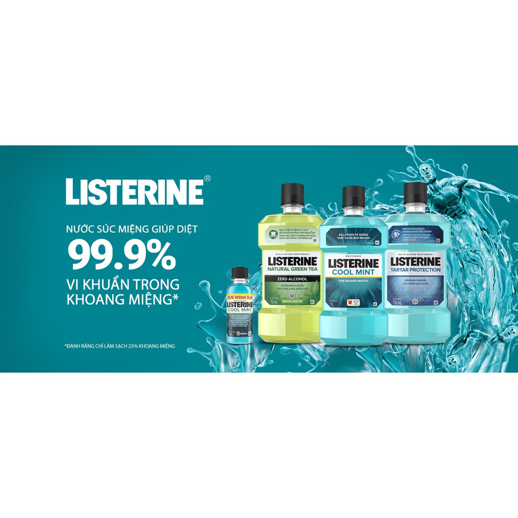 Nước Súc Miệng Trà Xanh Ngừa Sâu Răng Listerine Natural Green Tea Zero Alcohol Multi-Action Mouthwash 100ml & 250ml