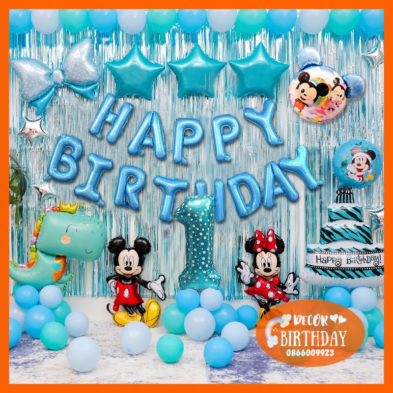 Set Trang Trí Sinh Nhật TUỔI CHUỘT Cho Bé Trai, Bóng Hình Mickey Đủ Mẫu, Set Y Hình Tặng Kèm Đồ Bơm Băng Dính