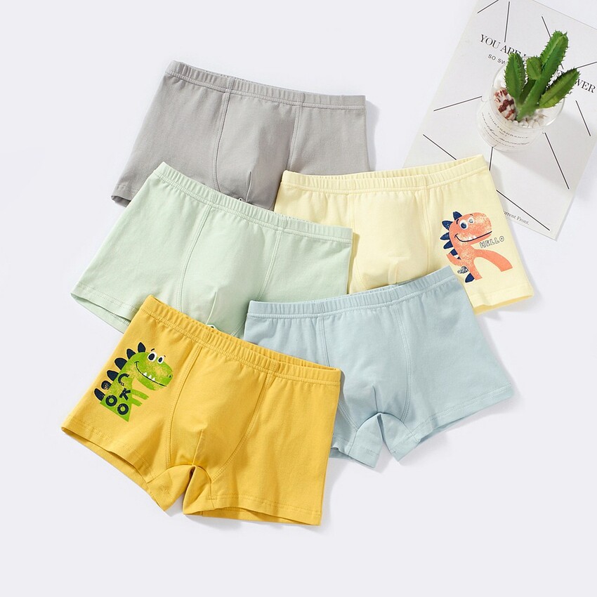 Set 5 quần chip đùi cotton cho bé trai, quần lót bé trai hình khủng long