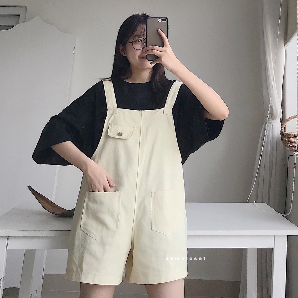 Yếm Quần Short JEMCLOSET Quần Yếm Form Rộng 2 Dây Điều Chỉnh Tiện Dụng Màu Basic Dễ Phối Đồ Với Áo Phông RIQI 3373