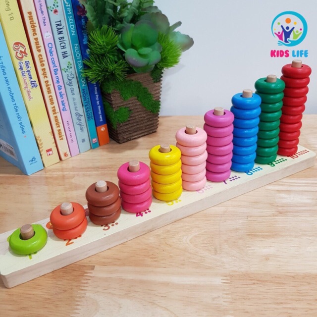 Giáo Cụ Montessori - Tháp Tính 10 Cột Xiên Vòng - Đồ Chơi Toán Học