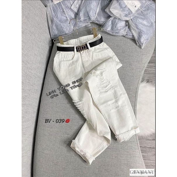 [KÈM ẢNH THẬT] Quần baggy jeans trắng rách bụi bặm , full size 38_55kg