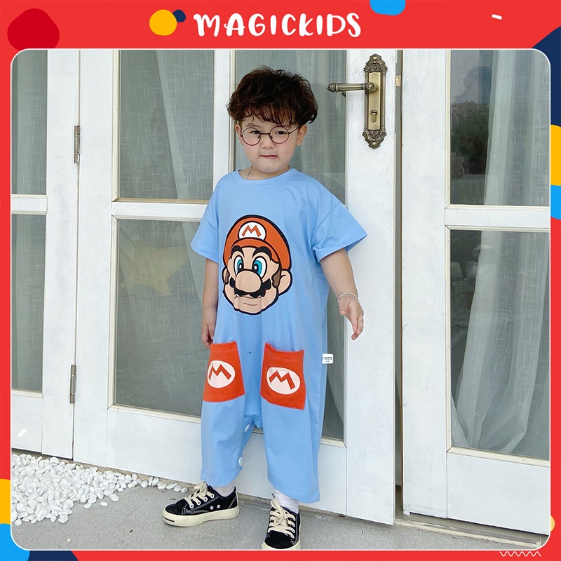 Bộ đồ ngủ liền thân cotton hình thú cho bé Magickids cộc tay dáng rộng đồ ngủ trẻ em mềm mại thoáng mát BL21001