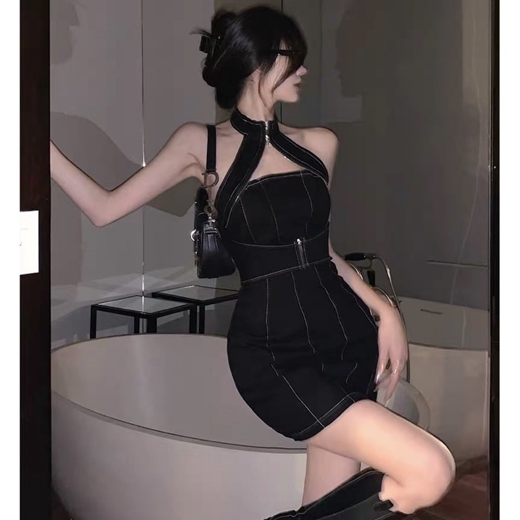 Đầm body jean cổ yếm Ulzzang