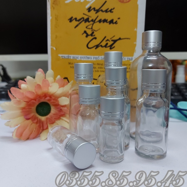 Chai thủy tinh TRONG nắp XI BẠC 5ml 10ml 20ml 30ml 50ml 100ml - Lọ đựng serum, tinh dầu, mỹ phẩm du lịch