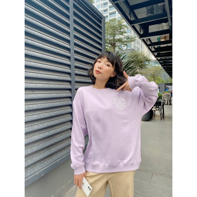 Sibling House - Áo sweater nỉ form rộng tay dài chất vải dày dặn in chữ Orange