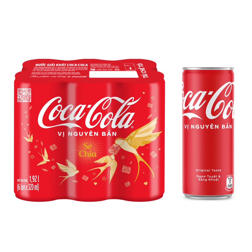 Lốc 6 Lon Nước Giải Khát Coca-Cola vị Nguyên Bản Original Lon 320ml