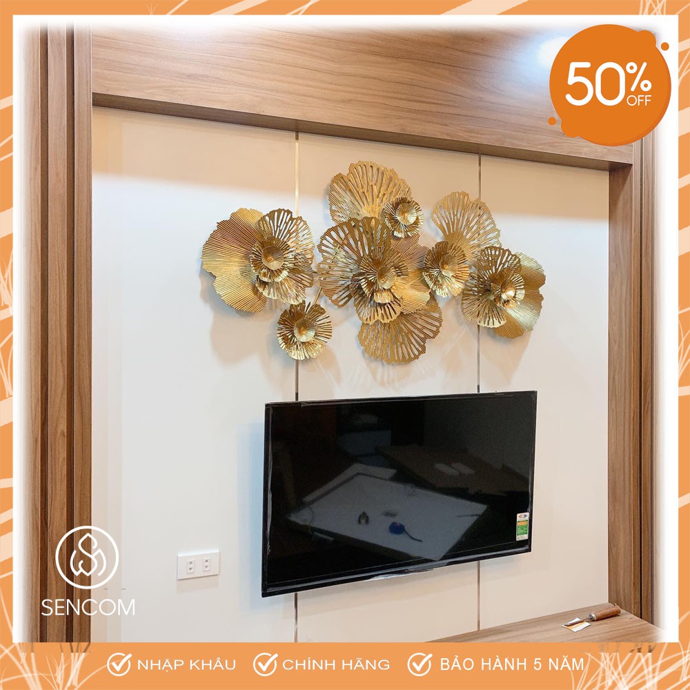 Tranh sắt treo tường nghệ thuật, trang decor trang trí hoa 2 vòng xanh lá đẹp cao cấp - 963