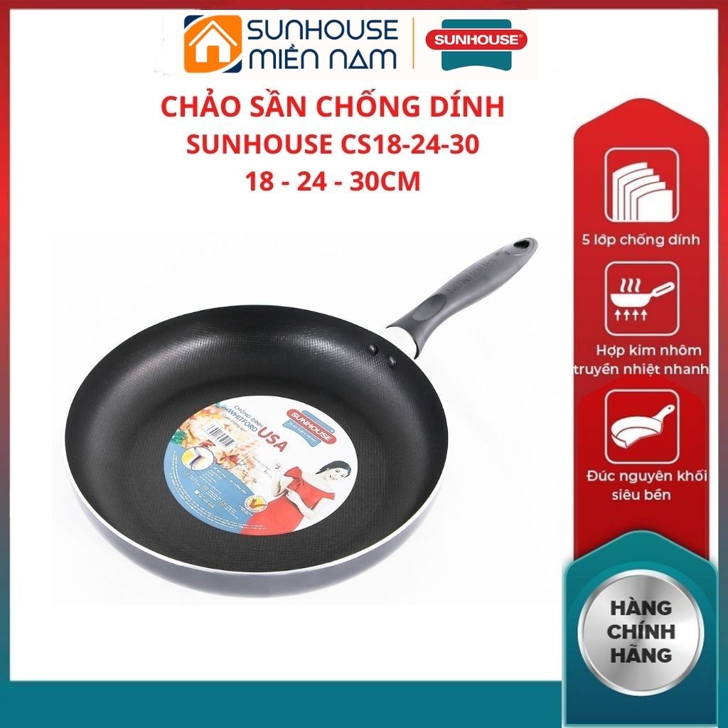 (HCM Giao 2H) Chảo nhôm chống dính SUNHOUSE CS30 phủ lớp chống dính cao cấp bên ngoài sơn chịu nhiệt