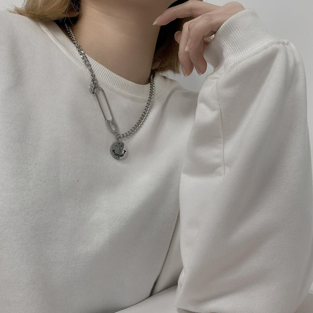 Dây chuyền sợi xích hình mặt cười và ghim băng chất liệu thép titan phong cách hip hop thời trang cho nam và nữ 22785