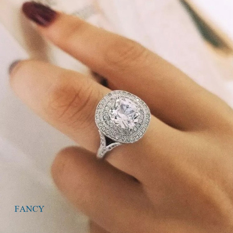 Nhẫn Đính Hôn Bạc Đính Đá Zircon Cao Cấp Màu Sắc Rực Rỡ Dành Cho Nữ