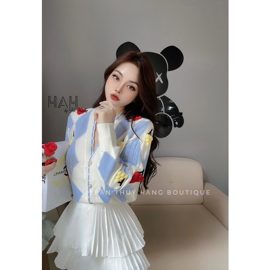 Áo Khoác Len Đính Quả Nho Nổi Hàng Cao Cấp