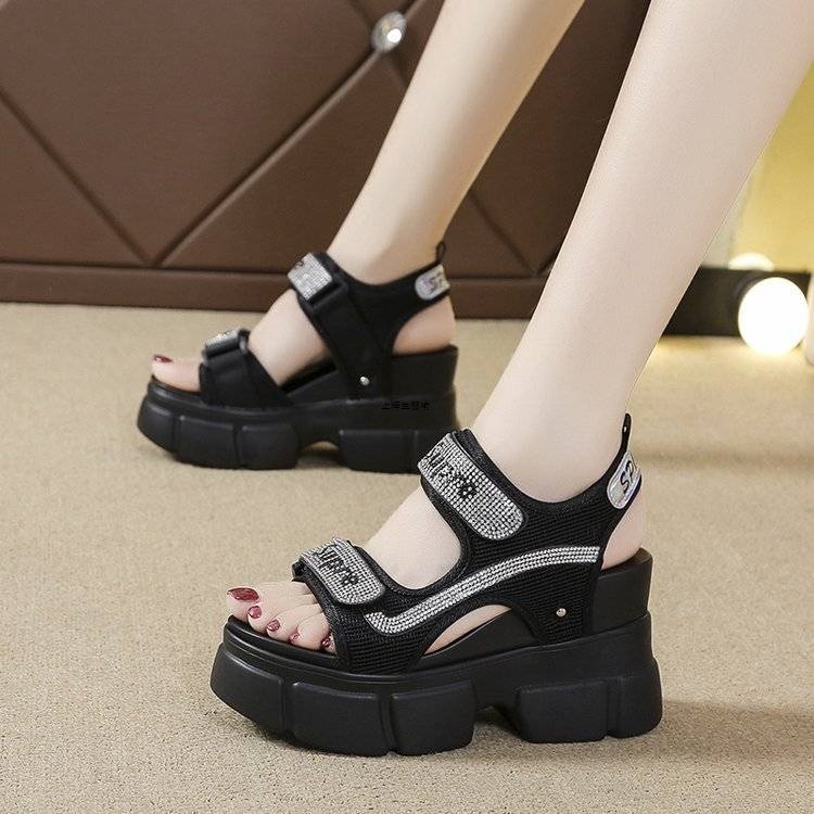 Giày Sandal Cao Gót 10cm Đế Xuồng Mềm Hở Ngón Mũi Tròn Thời Trang Mùa Hè Cho Nữ