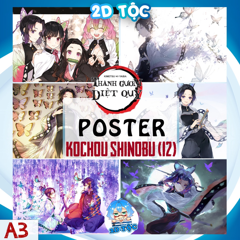 Ảnh poster A3 chất lượng chuẩn Kochou Shinobu  (12) Anime Manga Kimetsu No Yaiba – tranh dán tường 2D Tộc Shop