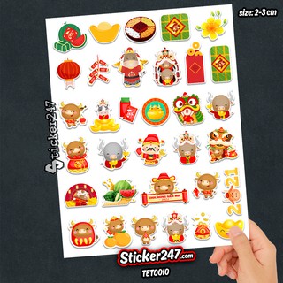 💖 𝑭𝒓𝒆𝒆𝒔𝒉𝒊𝒑 [𝐒𝐞𝐭 33 𝐒𝐭𝐢𝐜𝐤𝐞𝐫] Hình dán Tết Tân Sửu 2021 độc đẹp, chống nước size nhỏ 2-3 cm - Vinyl Sticker - TET0010