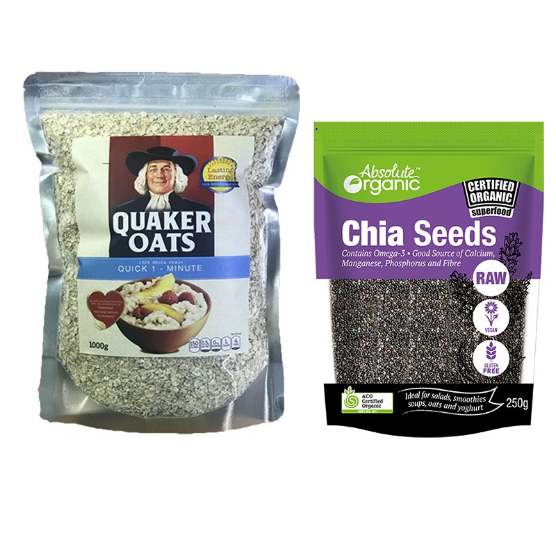 Combo 1 gói hạt chia tím úc 250g 1 gói yến mạch quaker oats túi 1kg