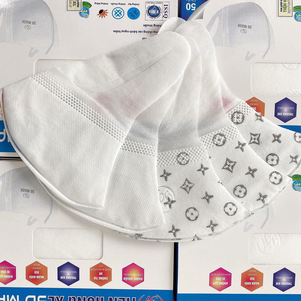 Khẩu trang 3D mask cao cấp chính hãng kháng khuẩn màu trắng kiểu hàn quốc hộp 50 cái