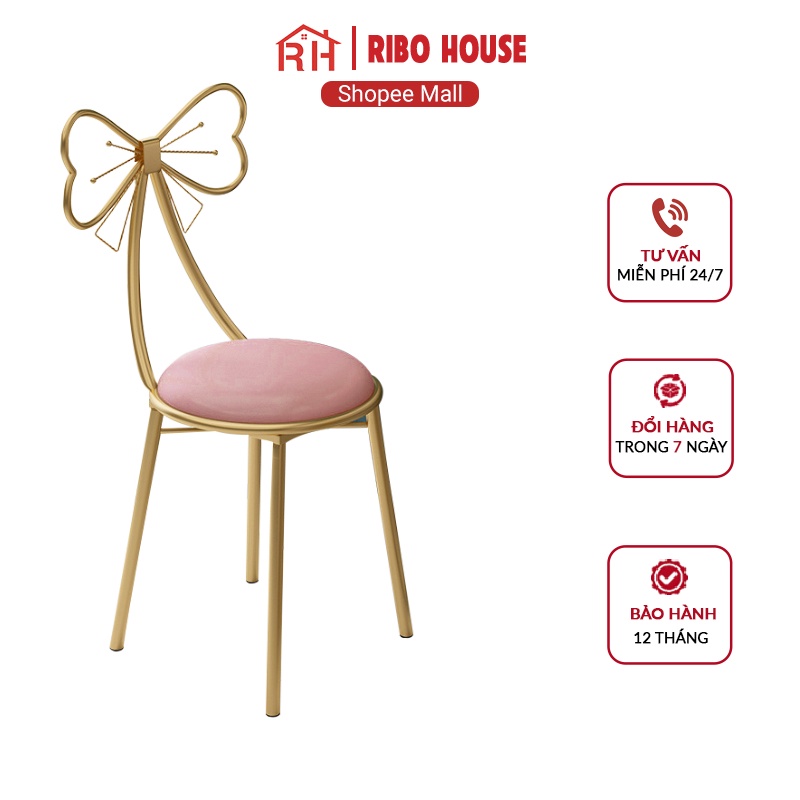 Ghế nơ RIBO HOUSE đệm vải nhung nỉ, ghế trang điểm trang trí phòng ngủ phòng khách decor quán cà phê nails spa RIBO40