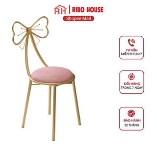 Mua Ghế nơ RIBO HOUSE đệm vải nhung nỉ  ghế trang điểm trang trí phòng ngủ phòng khách decor quán cà phê nails spa RIBO40