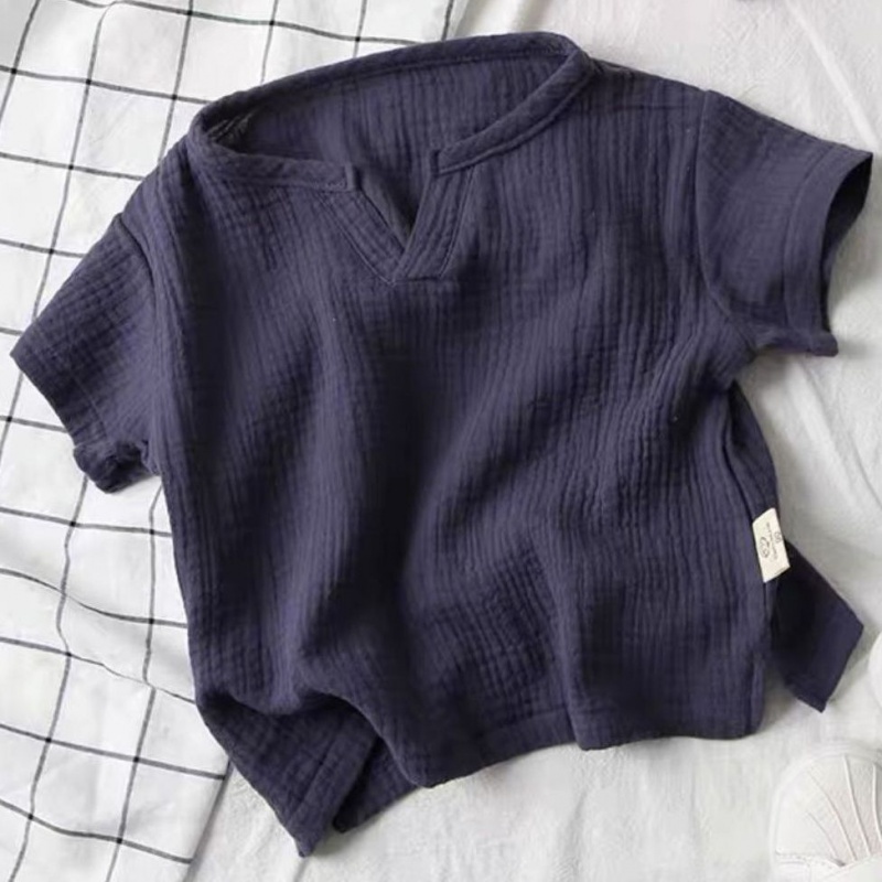 Áo thun MNGRL vải linen mềm mát màu trơn tay ngắn thoáng khí phong cách Hàn Quốc thời trang mùa hè cho trẻ em
