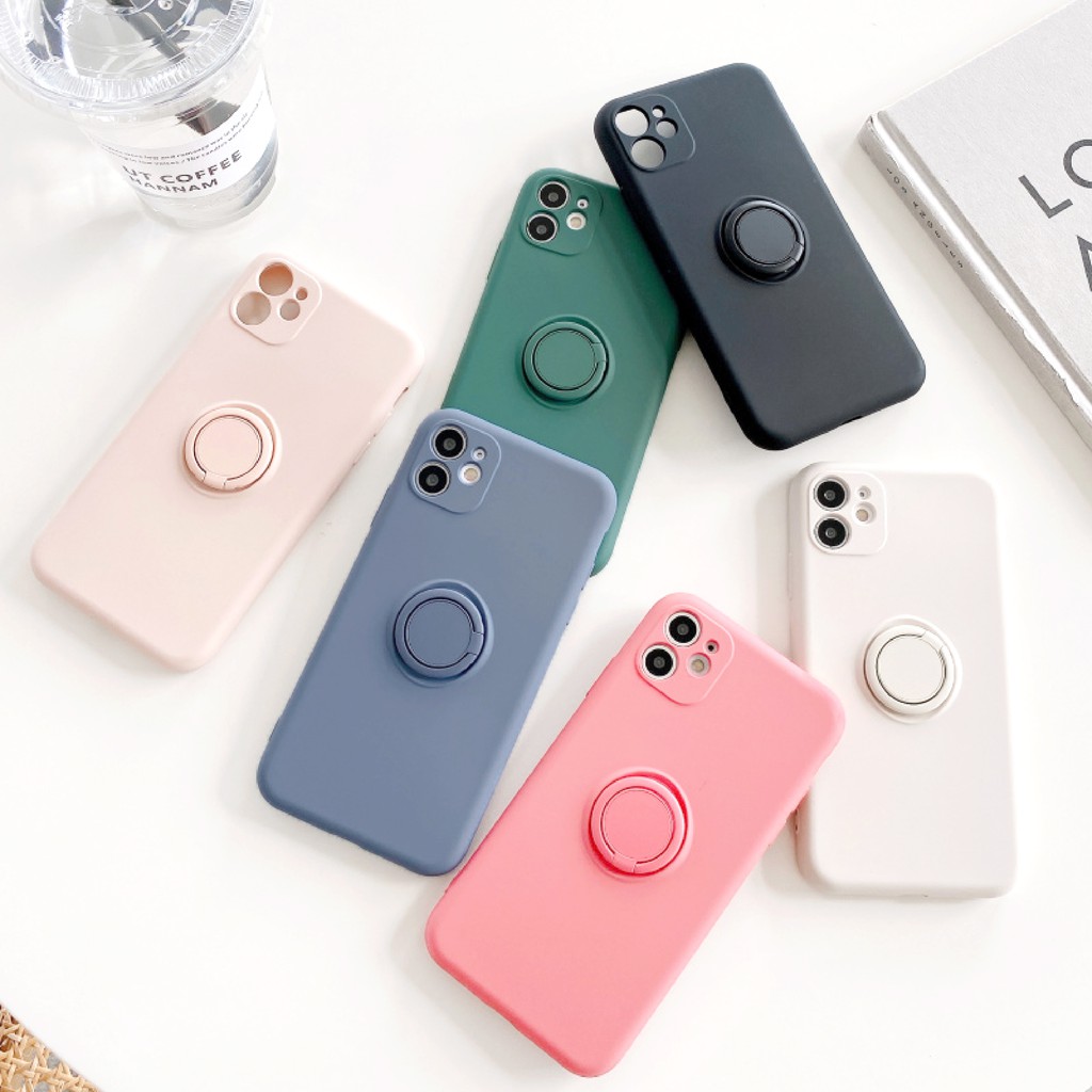 Ốp Điện Thoại Trơn Dẻo 5 Màu Kèm Giá Đỡ Vòng Bảo Vệ 5S/6/6Plus/6S/6Splus/7/7Plus/8/8Plus/X/Xr/Xs/11/12Promax
