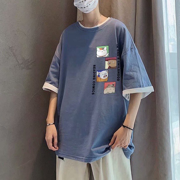 Áo Thun Tay Ngắn Dáng Rộng In Họa Tiết 4 Màu Tùy Chọn Phong Cách Hàn Quốc Thời Trang Mùa Hè Cho Nam Size M-2xl