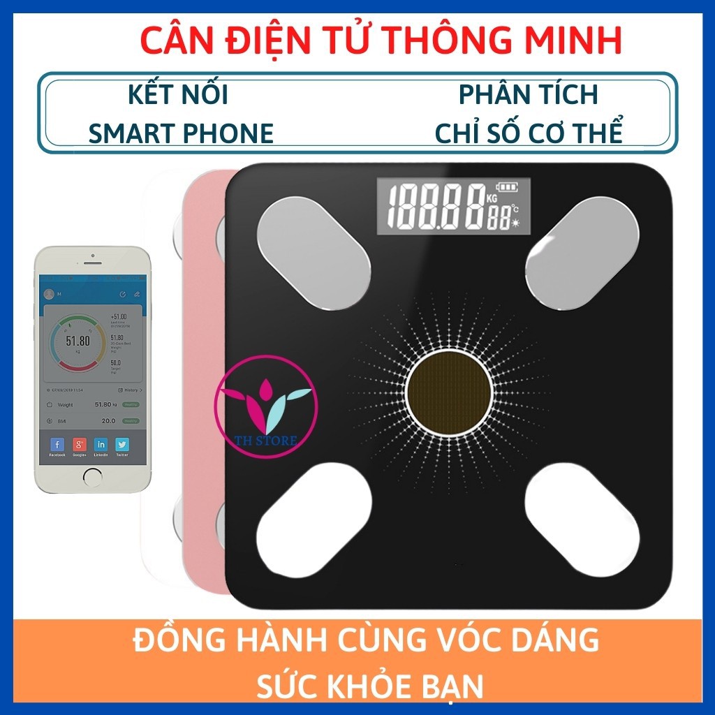 Cân điện tử sức khỏe thông minh phân tích cơ thể , Cân nặng gia đình cao cấp mặt kính cường lực chống vỡ tốt