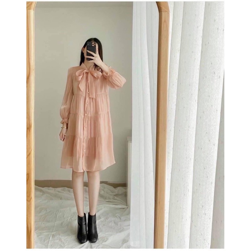 Đầm xoè tầng babydoll nơ cổ siêu yêu (Ảnh thật và video trải sàn) | BigBuy360 - bigbuy360.vn