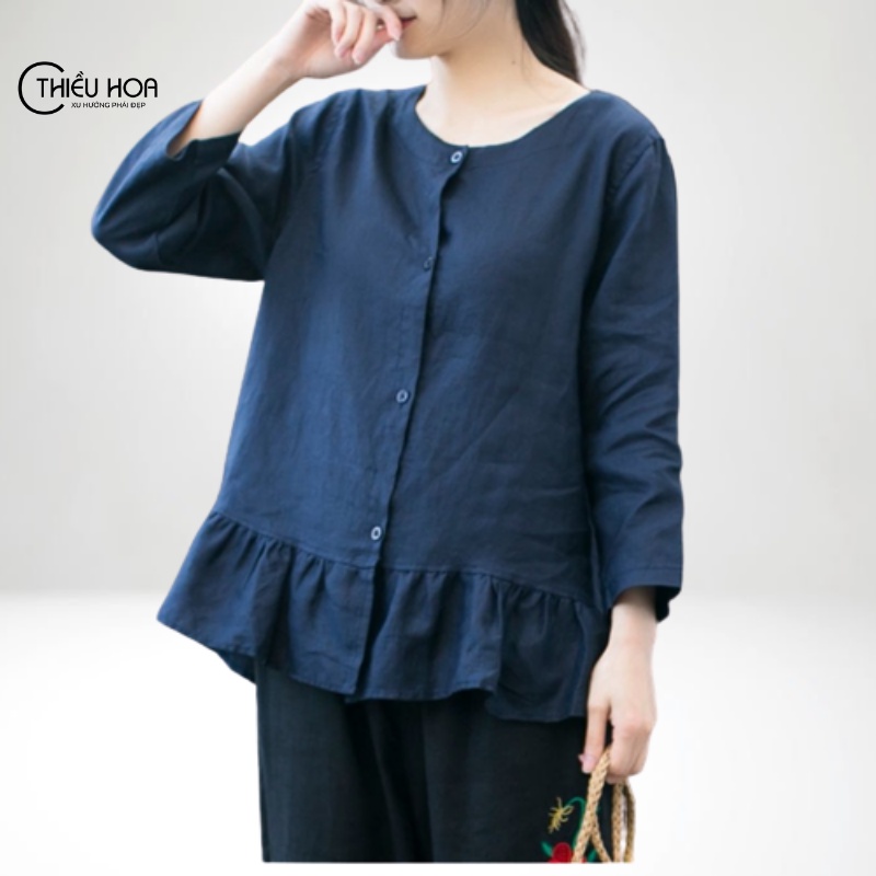 Áo Trung Niên Nữ Cao Cấp, Chất Đũi Phối Chiffon Mềm Mại, Thoáng Mát Thương hiệu Thiều Hoa M0308