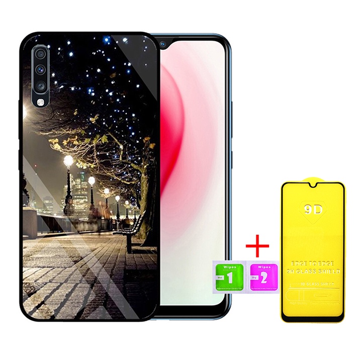 &quot;Combo 1 ốp lưng Samsung A70 + 1 Cường Lực&quot; Mặt kính 3D sang trọng_Không Nhòe, Không Phai Hình ( Tim shop )