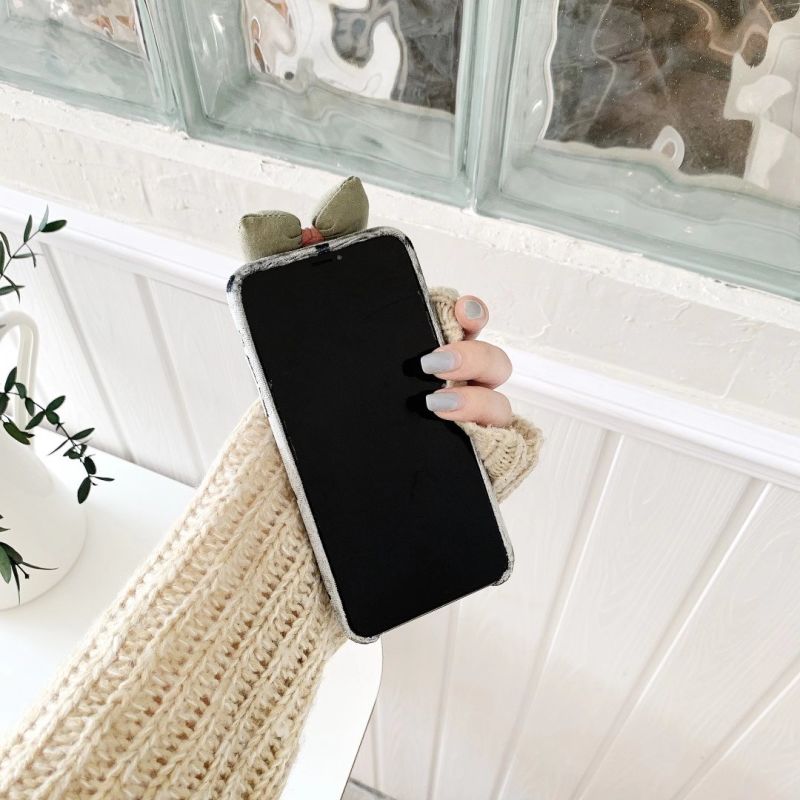 IPhone 11 pro Max X XS XR XSMAX SE 2020 7 8 Plus Fashion Wave point Velvet Bowknot Warm Fur Soft Case