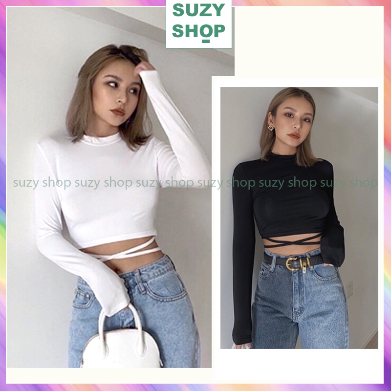 Áo Croptop Tay Dài, Áo Croptop Cột Dây Tôn Dáng Eo Đẹp - Chất Thun Dày Vừa Đảm Bảo Không Lộ Áo Trong | BigBuy360 - bigbuy360.vn